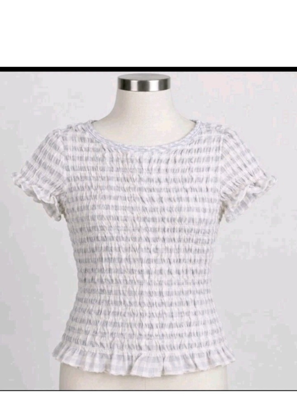 Old Navy White and Light Gray Smocked Ruffle Sleeve Top